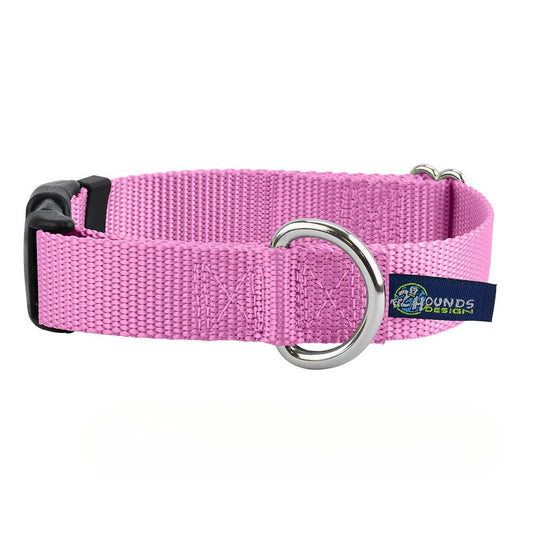Rose Pink Nylon Dog Collar 5/8″ and 1″ by 2 Hounds Design, sold through Sniff and Shift