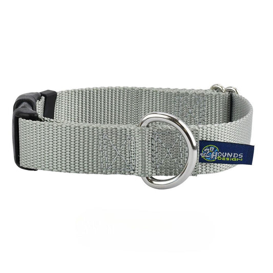 Silver Nylon Dog Collar 5/8″ and 1″ by 2 Hounds Design, sold through Sniff and Shift