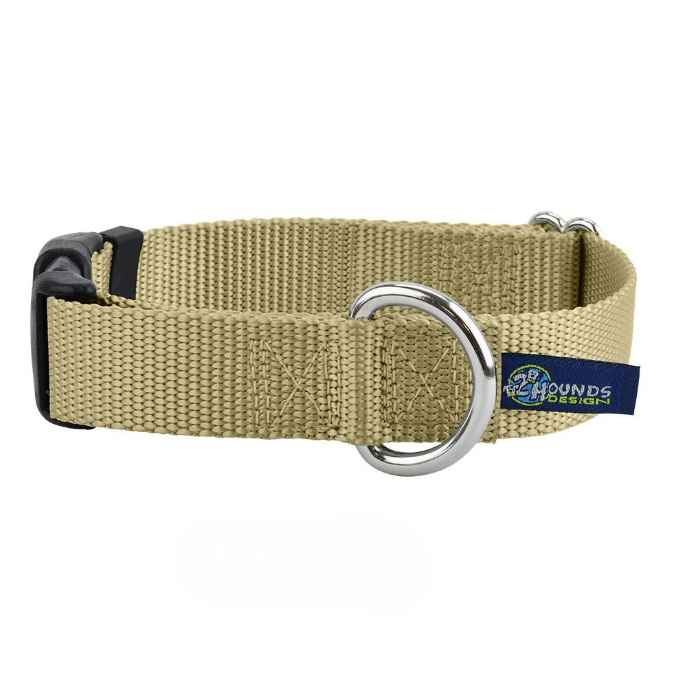 Tan Nylon Dog Collar 5/8″ and 1″ by 2 Hounds Design, sold through Sniff and Shift