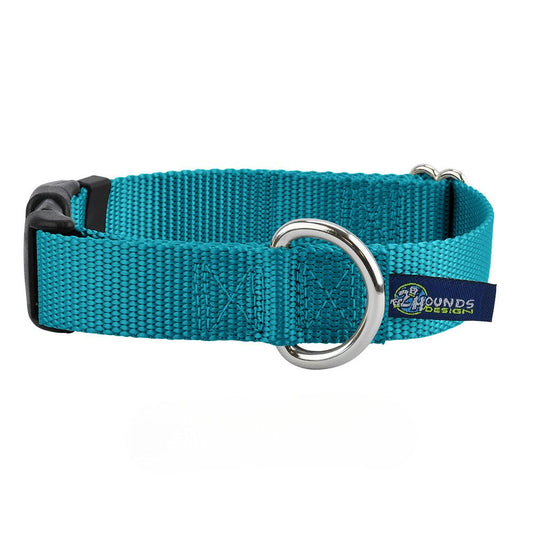 Teal Nylon Dog Collar 5/8″ and 1″ by 2 Hounds Design, sold through Sniff and Shift