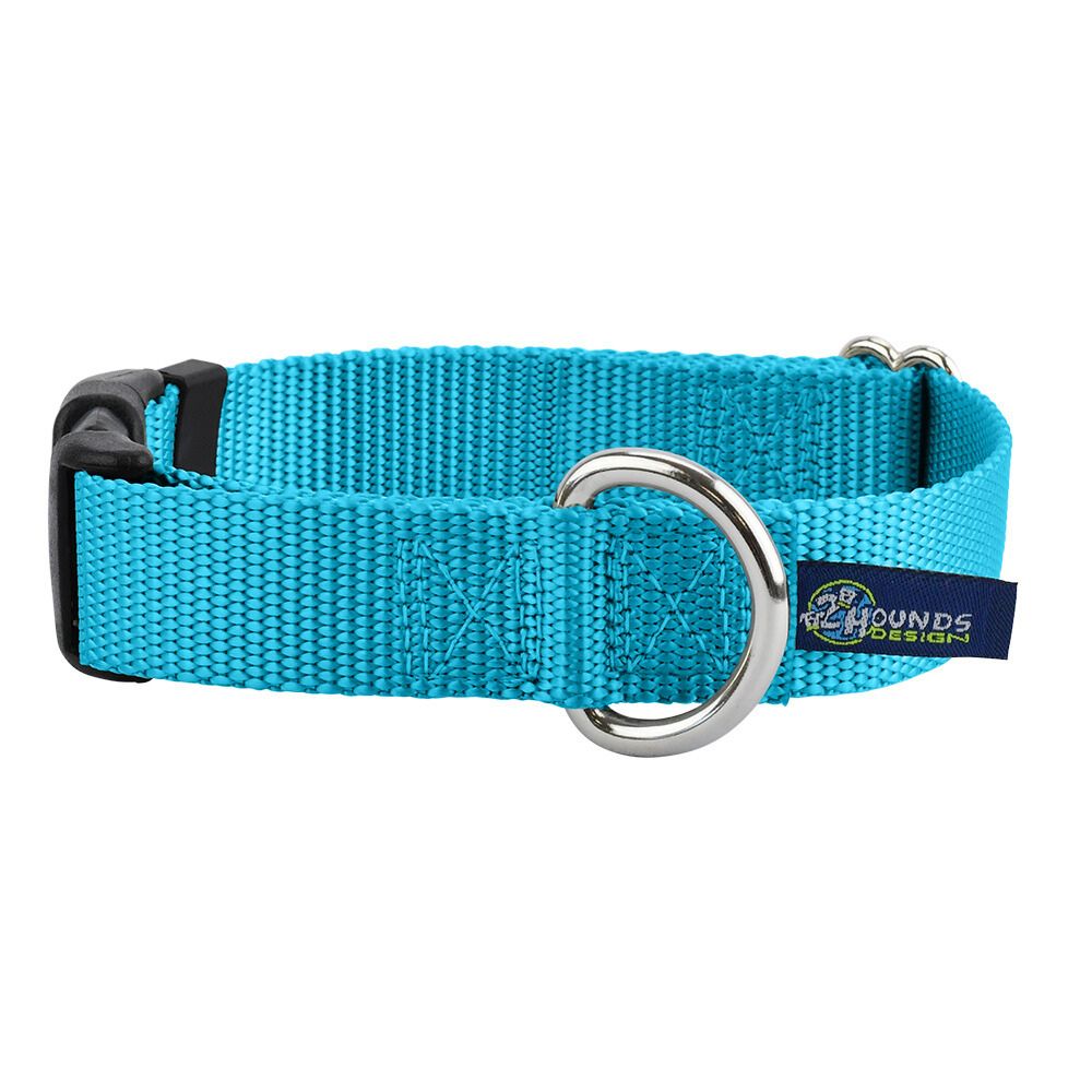 Turquoise Nylon Dog Collar 5/8″ and 1″ by 2 Hounds Design, sold through Sniff and Shift