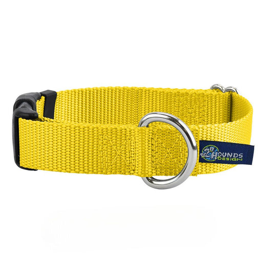 Yellow Nylon Dog Collar 5/8″ and 1″ by 2 Hounds Design, sold through Sniff and Shift