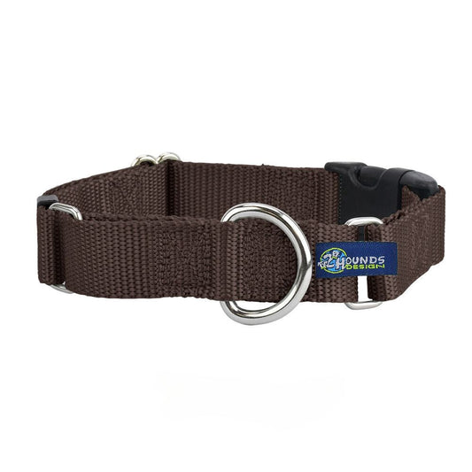Brown Nylon Buckle Martingale Dog Collar 5/8″ and 1″ by 2 Hounds Design, sold through Sniff and Shift