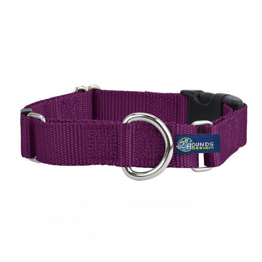 Burgundy Nylon Buckle Martingale Dog Collar 5/8″ and 1″ by 2 Hounds Design, sold through Sniff and Shift