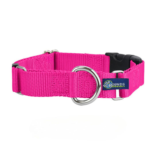 Hot Pink Nylon Buckle Martingale Dog Collar 5/8″ and 1″ by 2 Hounds Design, sold through Sniff and Shift