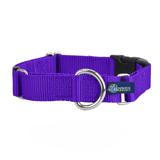 Purple Nylon Buckle Martingale Dog Collar 5/8″ and 1″ by 2 Hounds Design, sold through Sniff and Shift