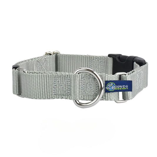 Silver Nylon Buckle Martingale Dog Collar 5/8″ and 1″ by 2 Hounds Design, sold through Sniff and Shift