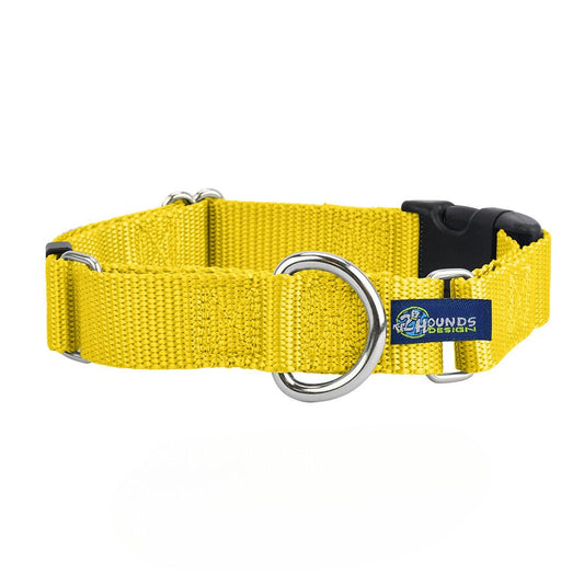 Yellow Nylon Buckle Martingale Dog Collar 5/8″ and 1″ by 2 Hounds Design, sold through Sniff and Shift