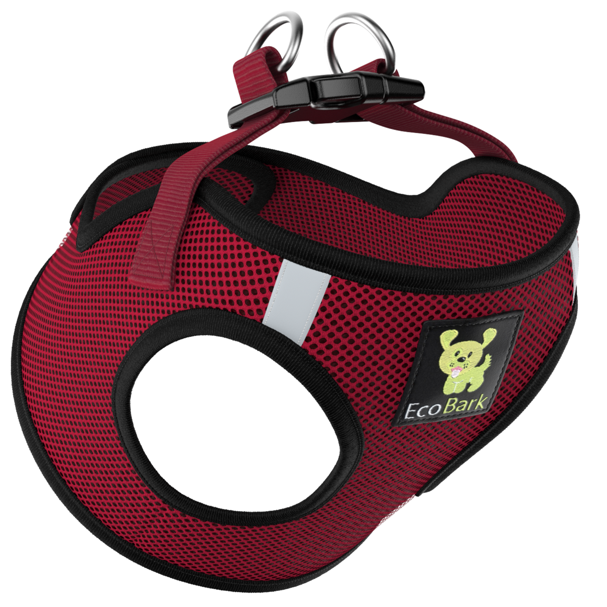Burgundy Step-In Dog Harness, Reflective Mesh, Teacup to XL, EcoBark Pet Supplies, sold through Sniff and Shift