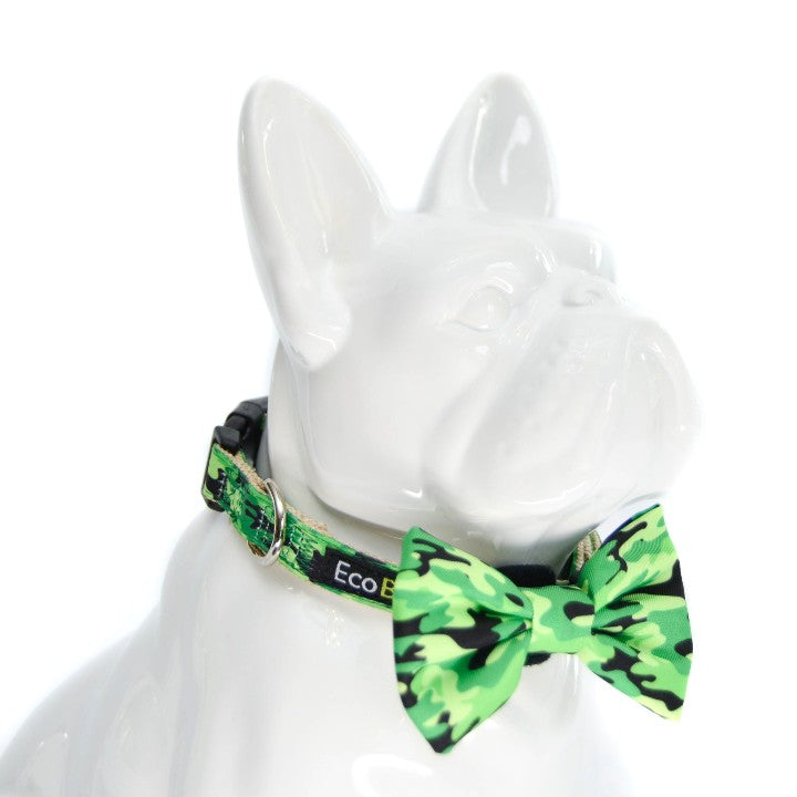 Bow Tie Dog Collar, Camouflage, EcoBark Pet Supplies, sold through Sniff and Shift
