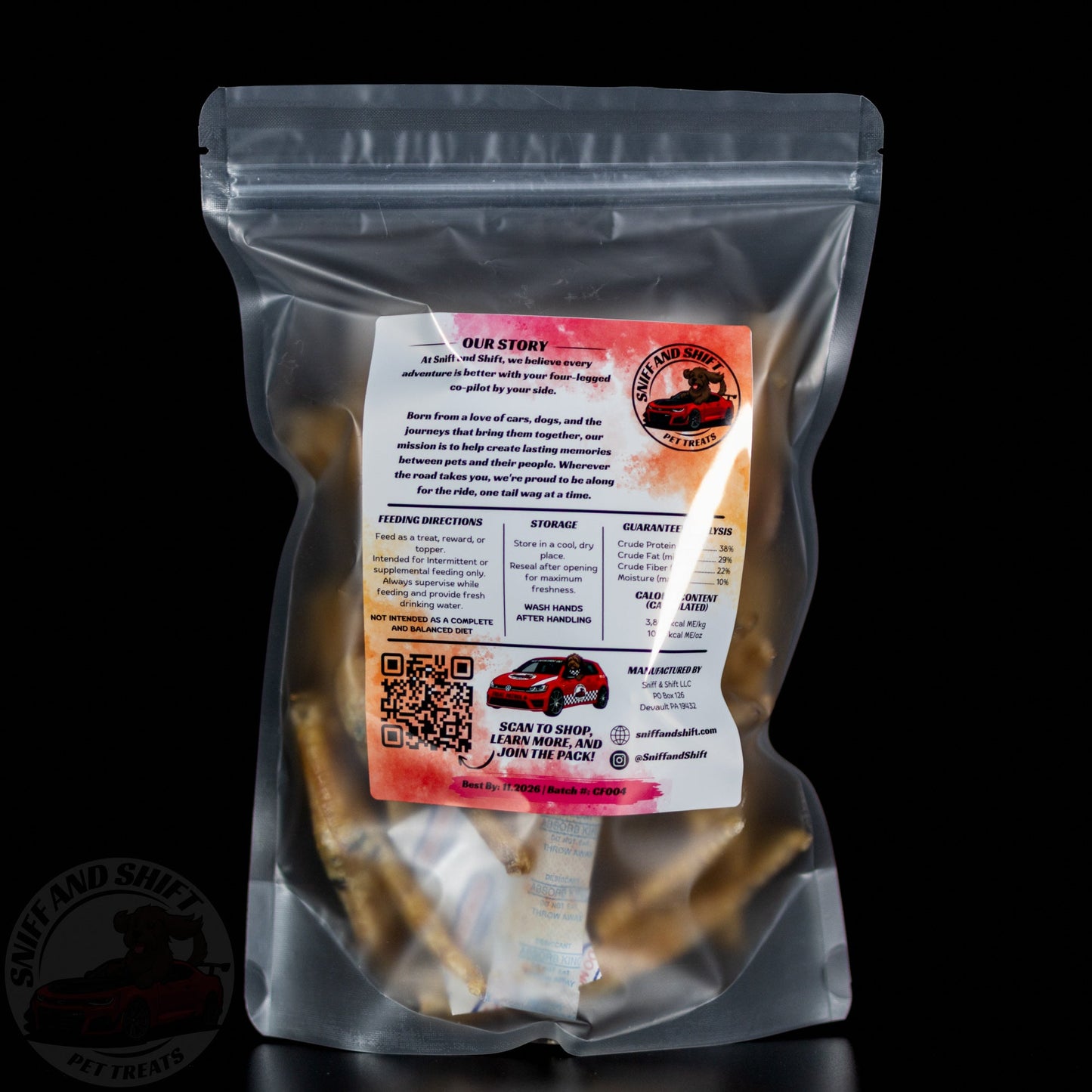Air-Dried Chicken Feet — back of bag with ingredients, feeding directions and guaranteed analysis