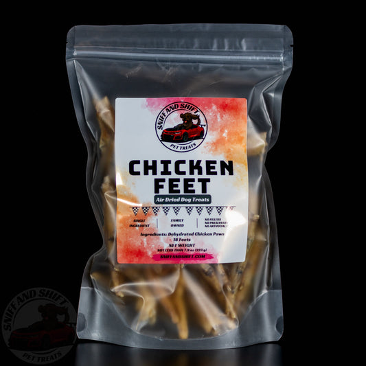 Air-Dried Chicken Feet dog chews — front of bag | Sniff and Shift natural dental treats