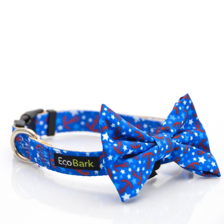Nautical Bow Tie Dog Collar, 8 to 24 in