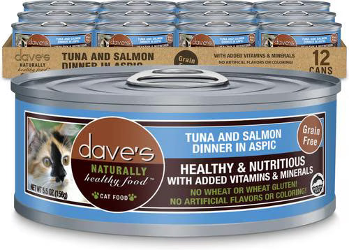 Dave's Naturally Healthy Grain Free Tuna & Salmon wet cat food can