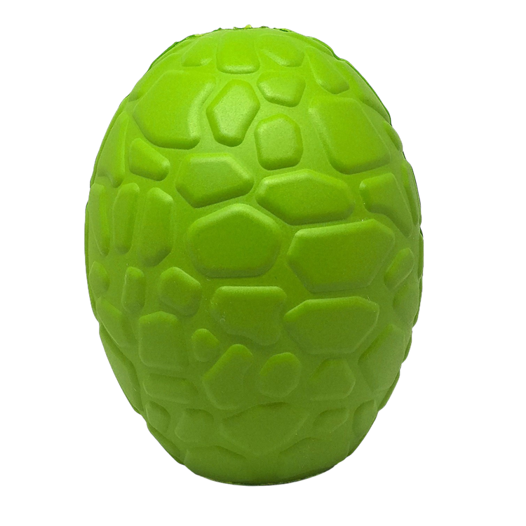 Dinosaur Egg Rubber Chew Toy and Treat Dispenser in green, SodaPup, sold through Sniff and Shift