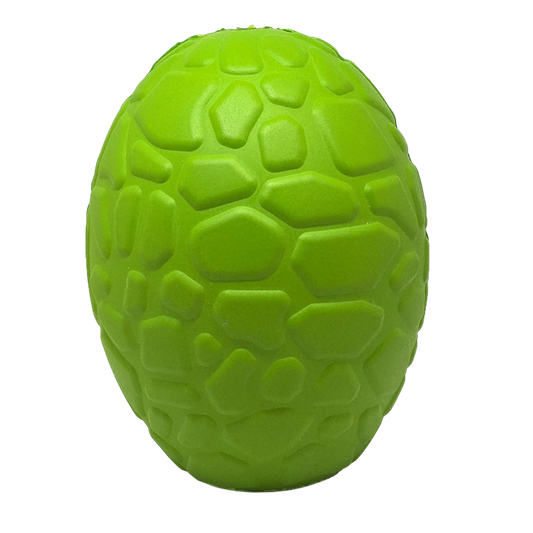 Dinosaur Egg Rubber Chew Toy and Treat Dispenser in green, SodaPup, sold through Sniff and Shift