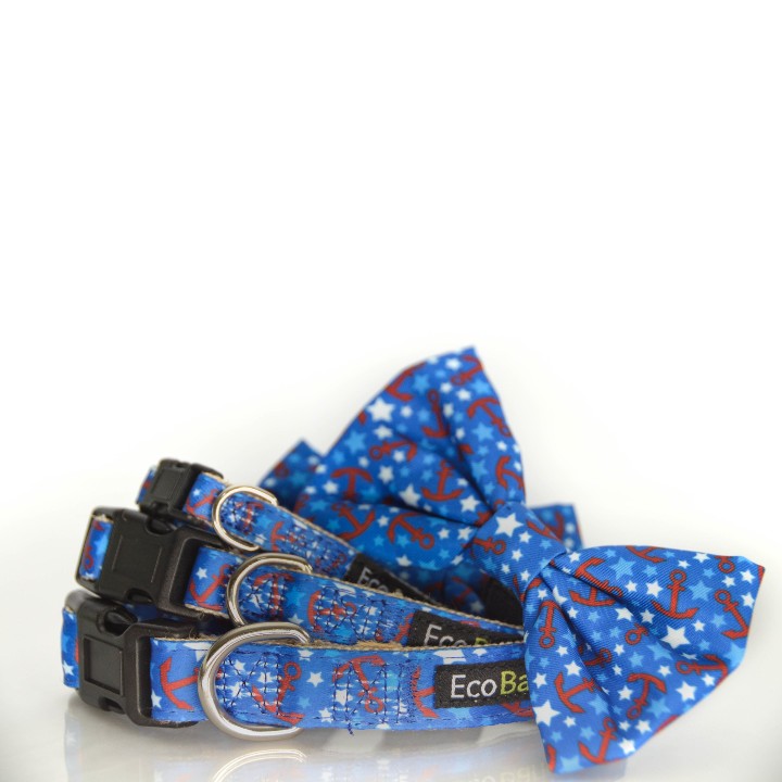 Nautical Bow Tie Dog Collar, 8 to 24 in