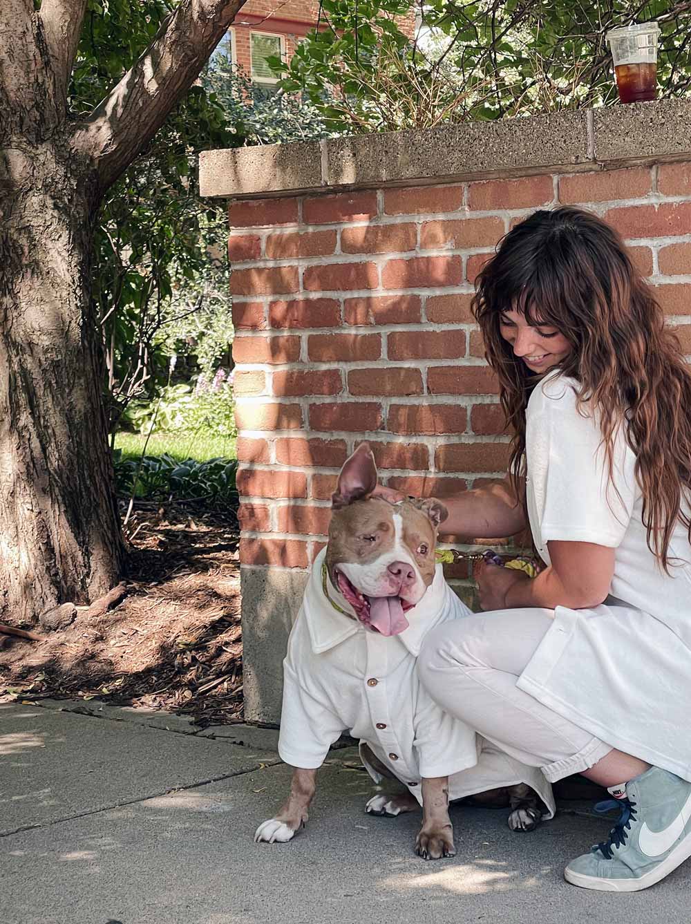 Dog and owner matching in the Cloud Terry Polo, terry cloth with coconut buttons, Good Thomas, sold through Sniff and Shift