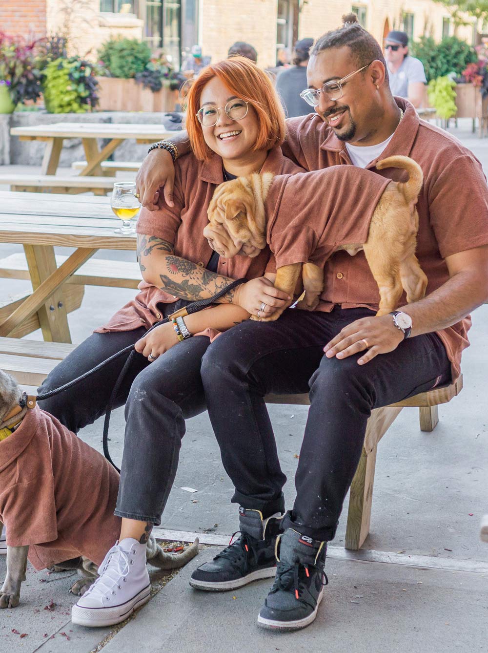 Dog and owner matching in the Cocoa Terry Polo, terry cloth with coconut buttons, Good Thomas, sold through Sniff and Shift