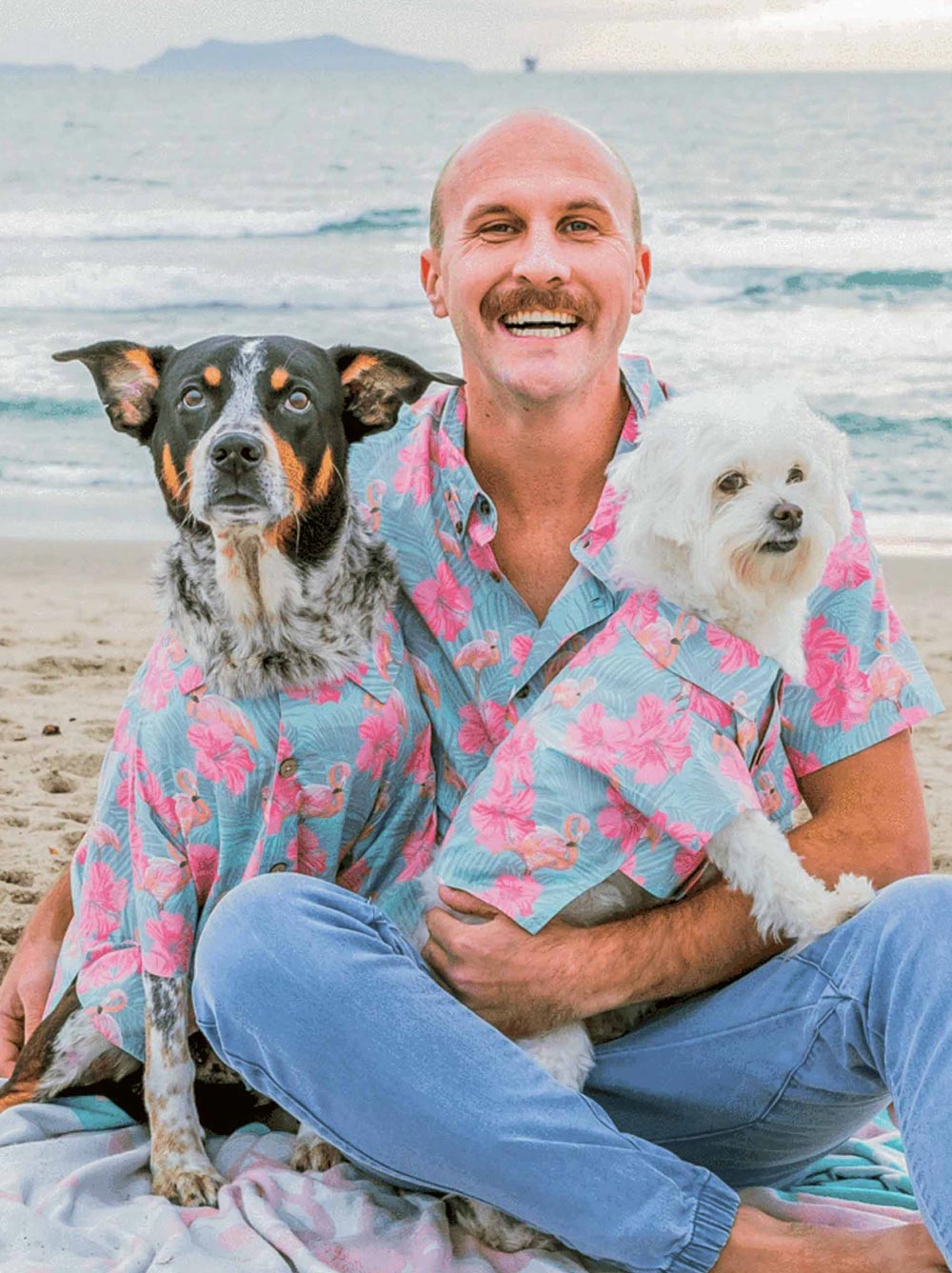 Dog, adult and kid matching in the Washed Out BBQ Shirt floral print, Good Thomas, sold through Sniff and Shift