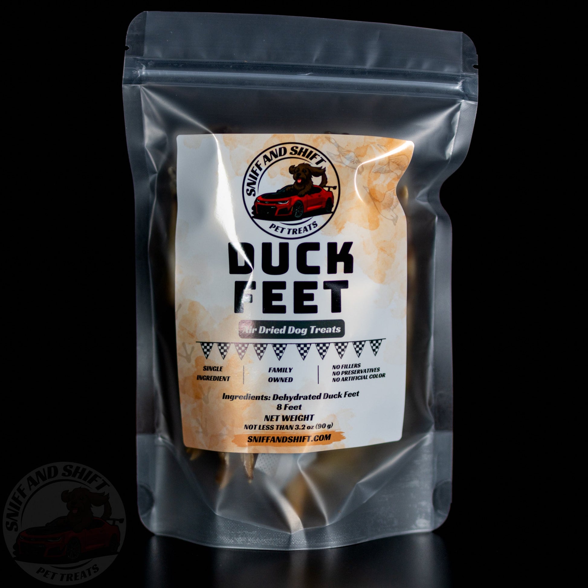 Air-Dried Duck Feet dog chews — front of bag | Sniff and Shift crunchy natural treats