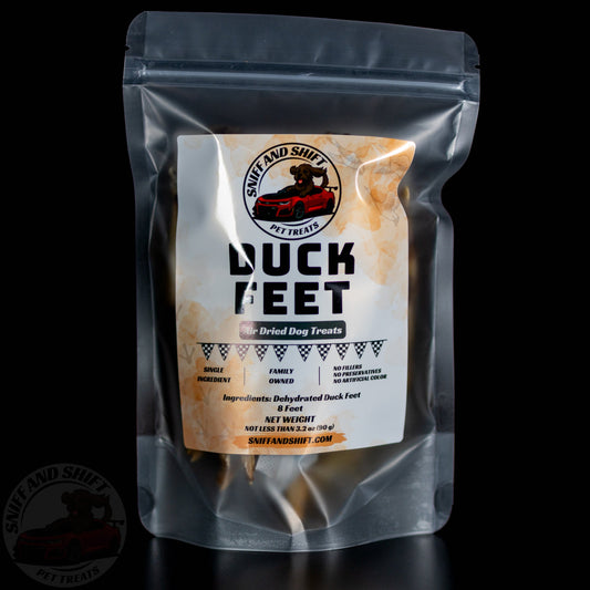 Air-Dried Duck Feet dog chews — front of bag | Sniff and Shift crunchy natural treats