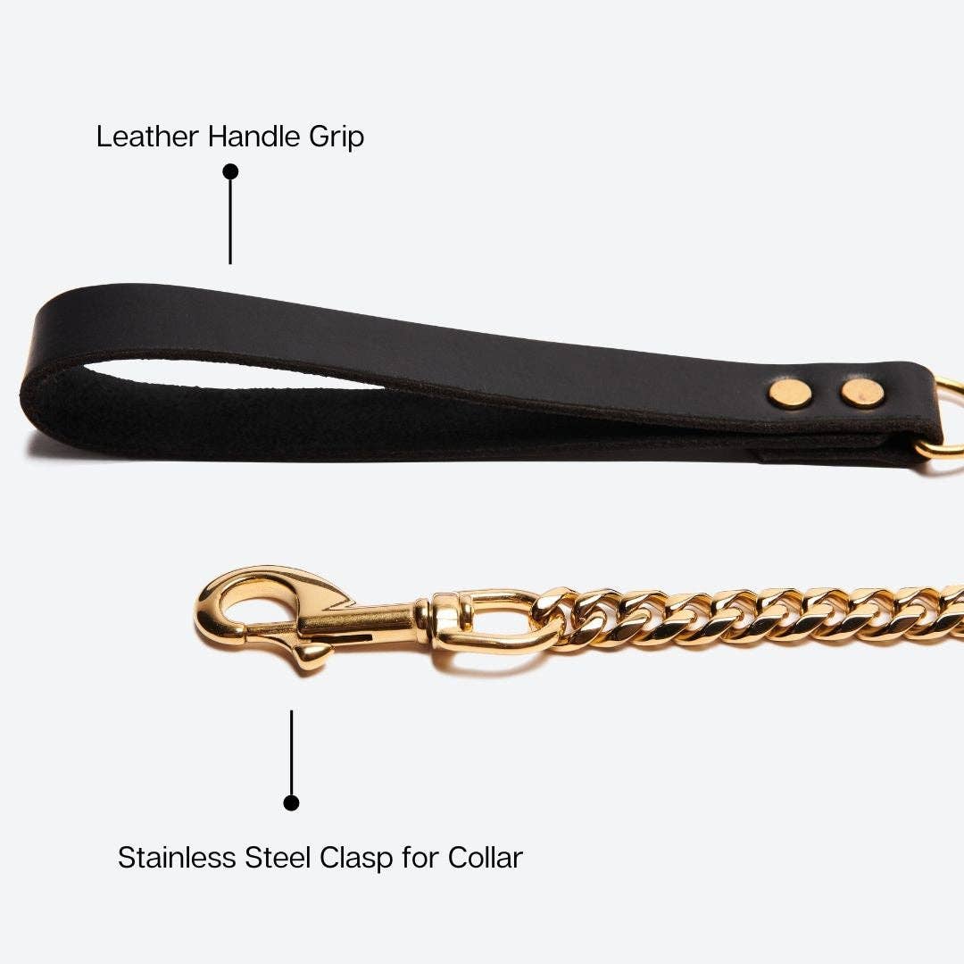Cuban Link Gold Dog Leash, 35 Inch