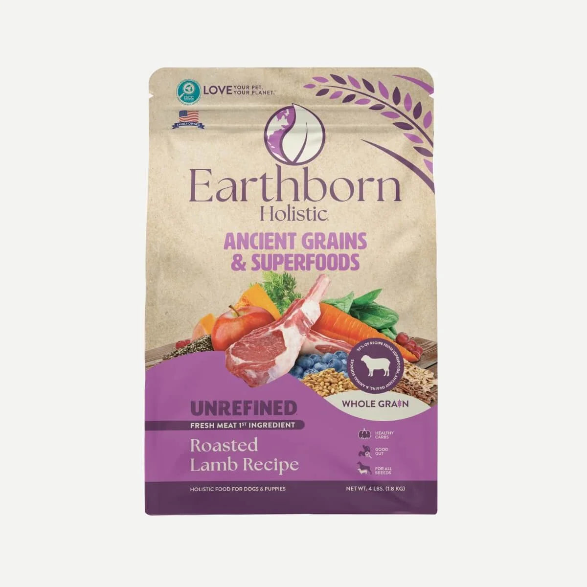 Bag of Earthborn Holistic Unrefined Ancient Roasted Lamb dry dog food