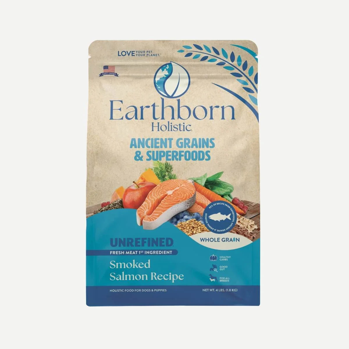 Bag of Earthborn Holistic Unrefined Ancient Smoked Salmon dry dog food
