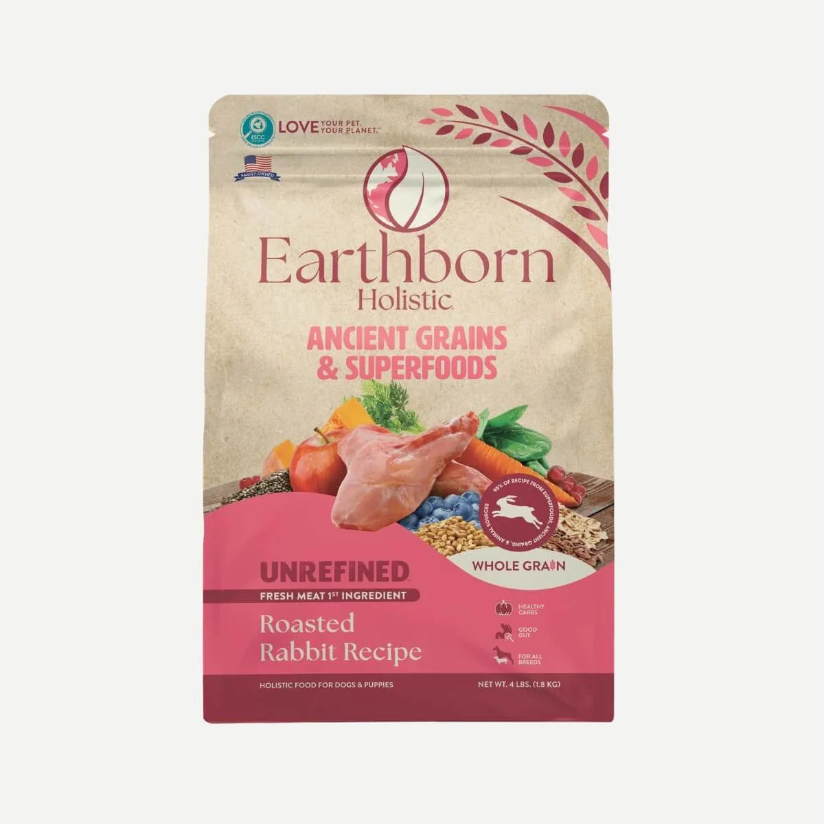 Bag of Earthborn Holistic Unrefined Ancient Roasted Rabbit dry dog food