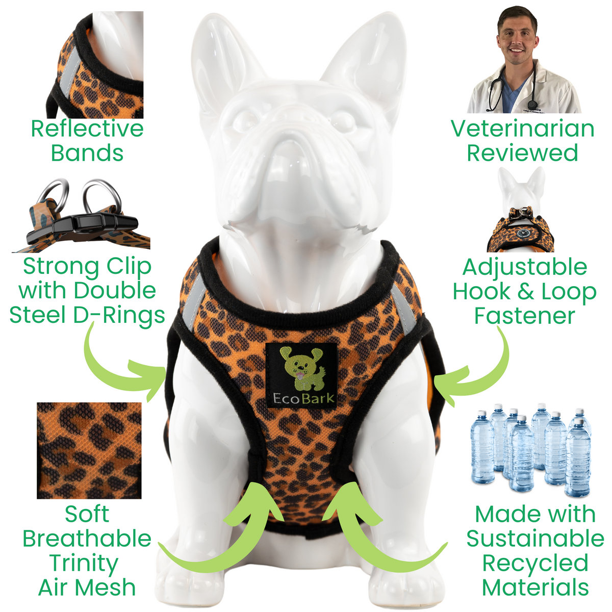 Cheetah Step-In Dog Harness, Reflective Mesh, Teacup to XL