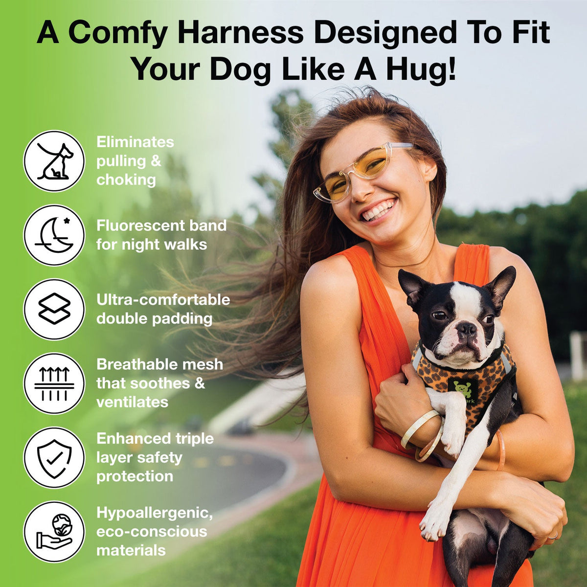 Cheetah Step-In Dog Harness, Reflective Mesh, Teacup to XL