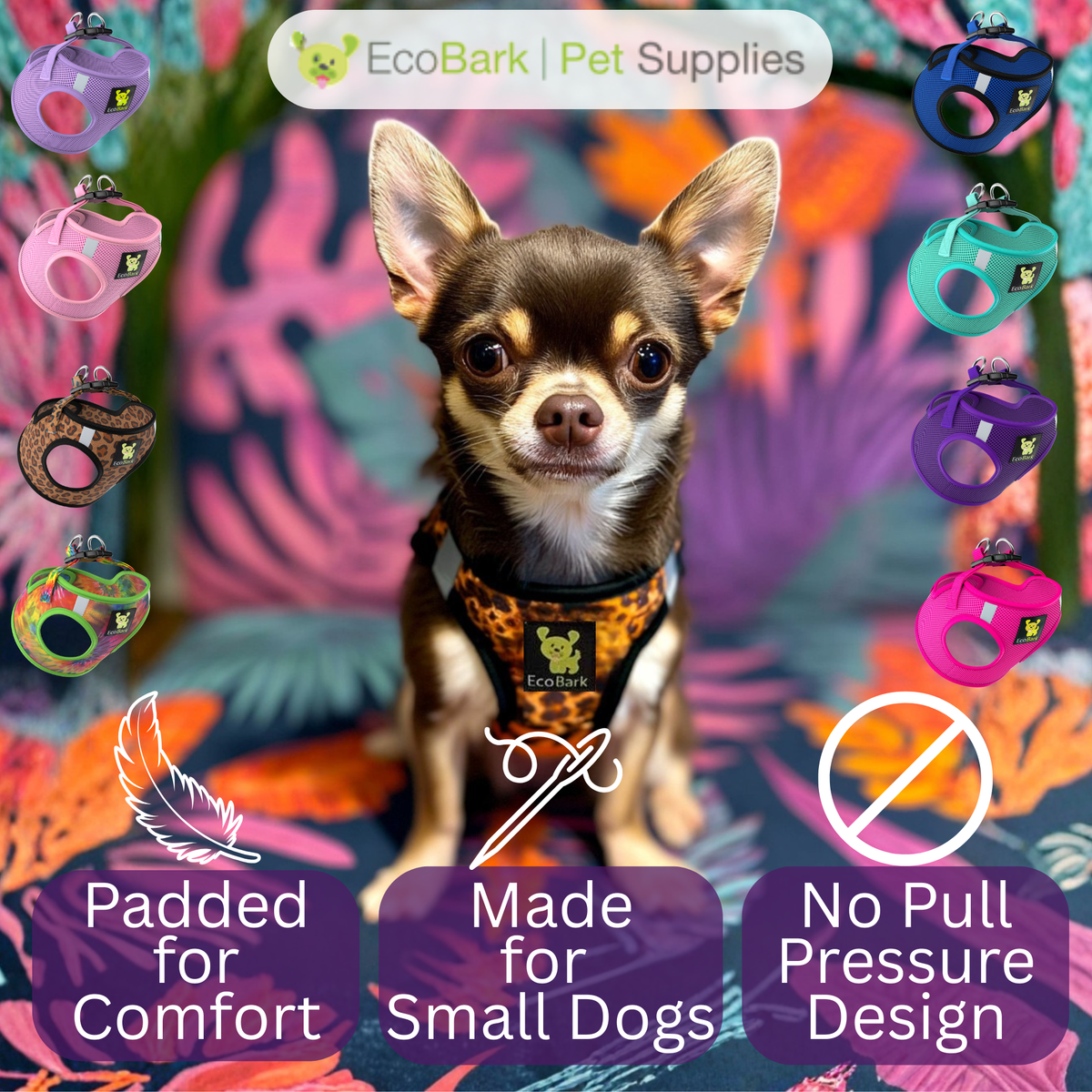 Cheetah Step-In Dog Harness, Reflective Mesh, Teacup to XL