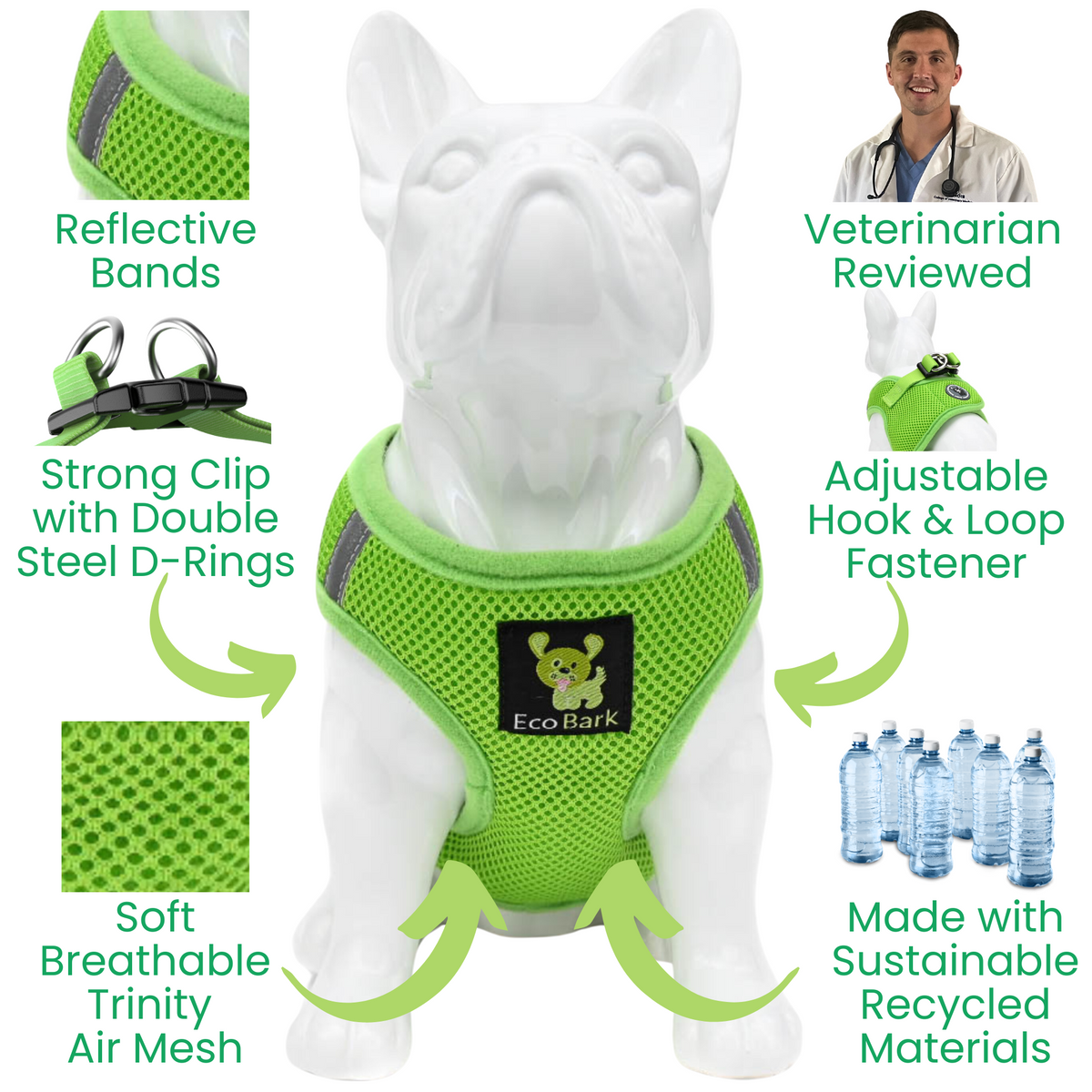 Step-In Dog Harness, Reflective Mesh, Lime Green