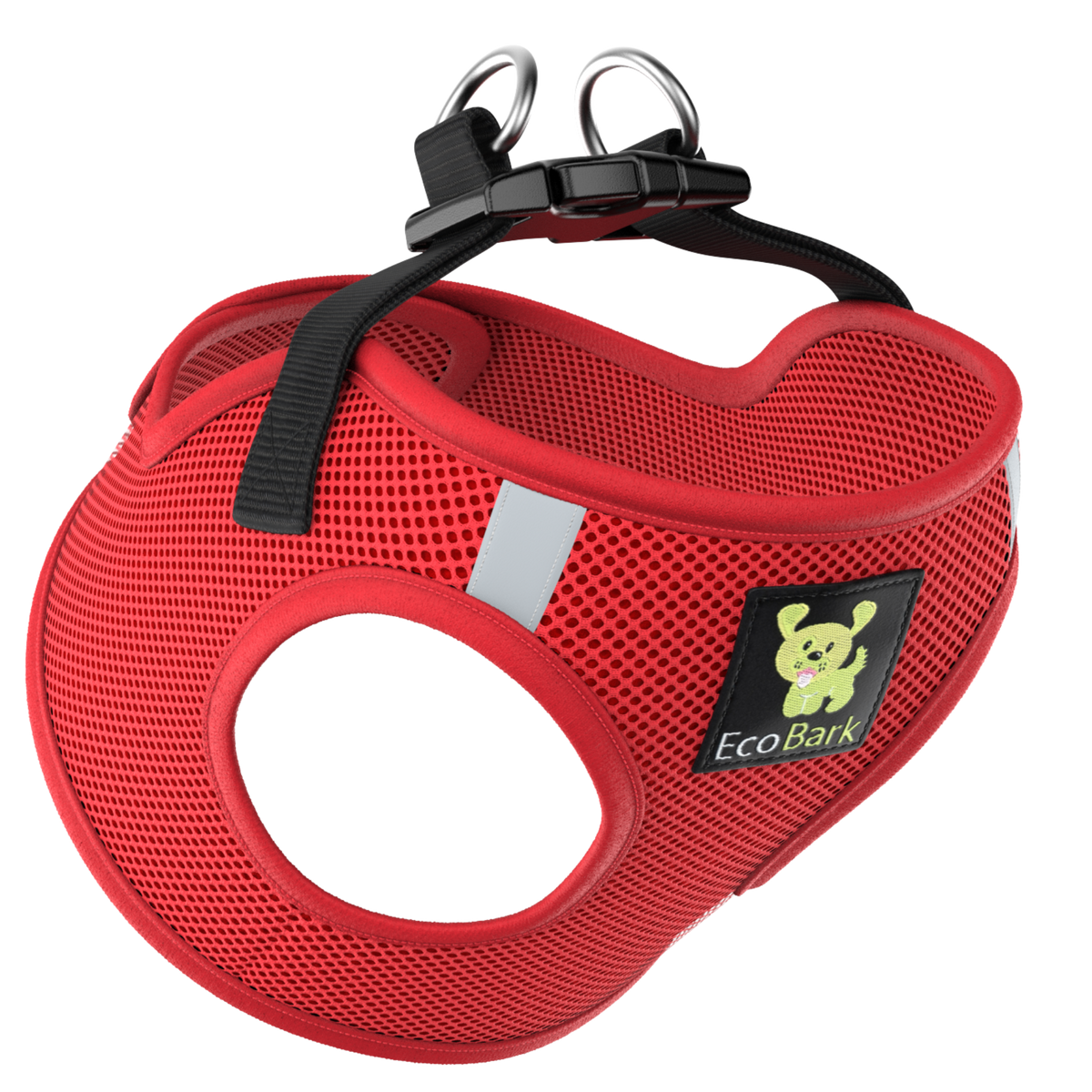 Red Step-In Dog Harness, Reflective Mesh, Teacup to XL, EcoBark Pet Supplies, sold through Sniff and Shift
