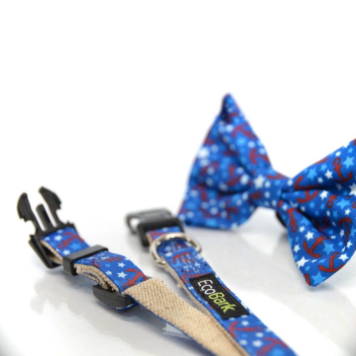 Nautical Bow Tie Dog Collar, 8 to 24 in