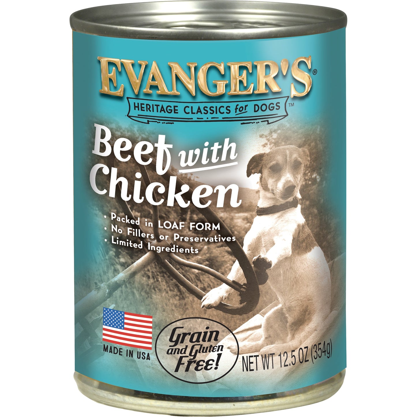 12.5 ounce can of Evanger's Beef with Chicken wet dog food