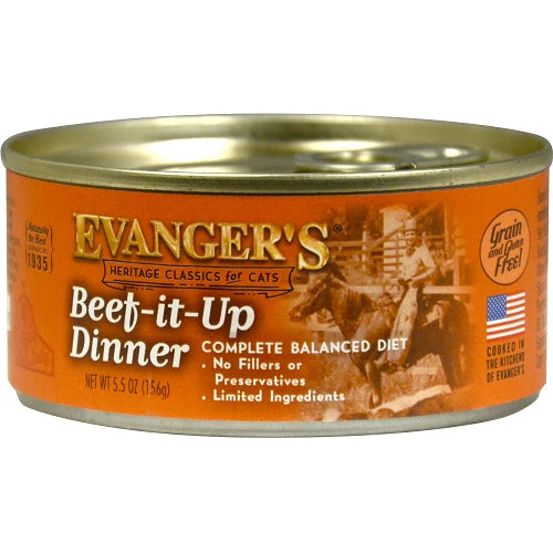 Evanger's Classic Beef It Up Dinner cat food can, 5.5oz