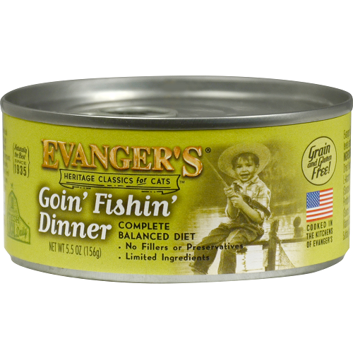 Evanger's Classic Goin' Fishin' salmon dinner cat food can, 5.5oz