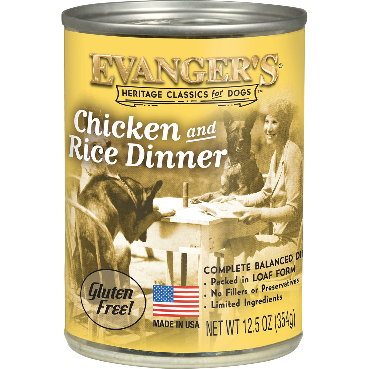 12.5 ounce can of Evanger's Classic Chicken & Rice Dinner wet dog food
