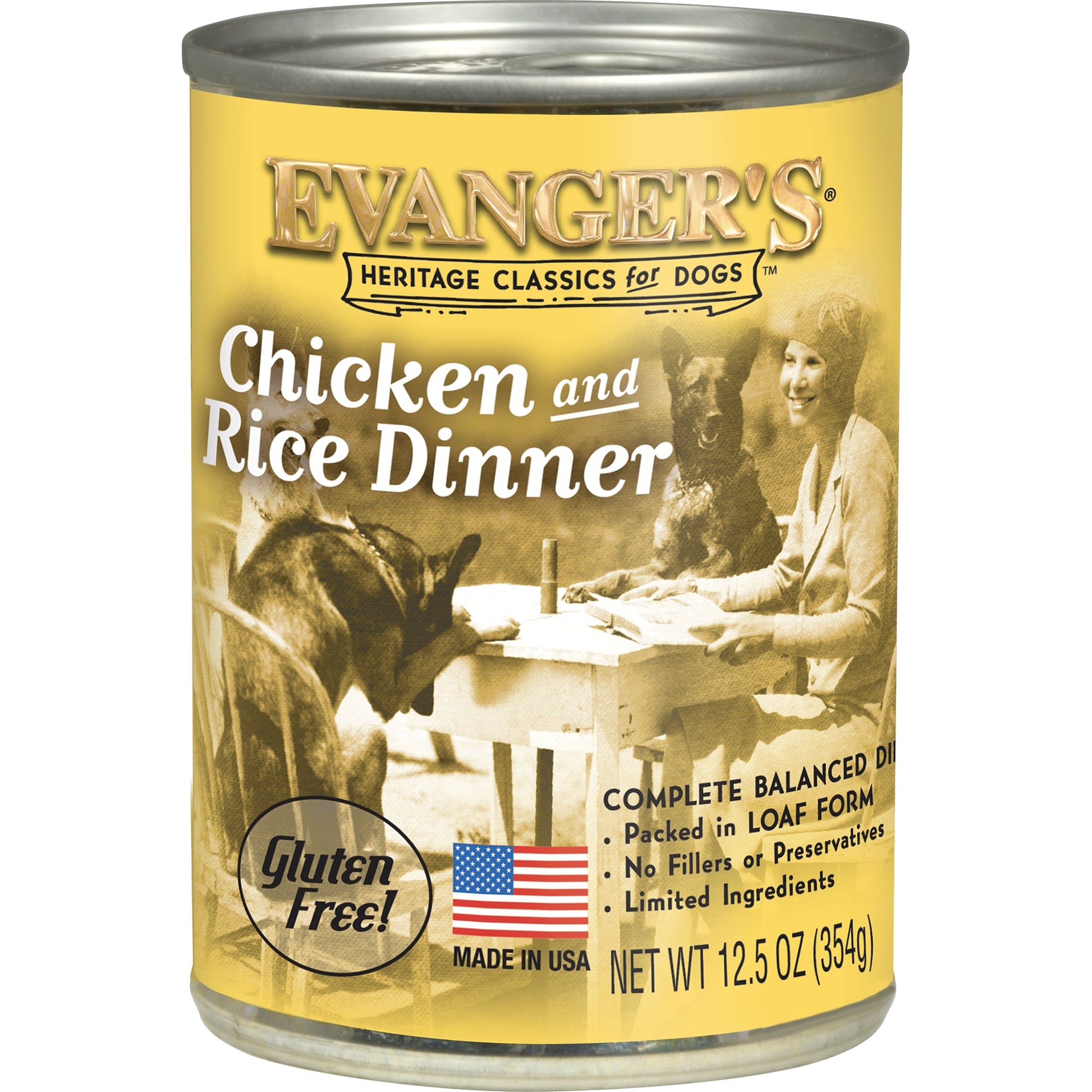 12.5 ounce can of Evanger's Classic Chicken & Rice Dinner wet dog food