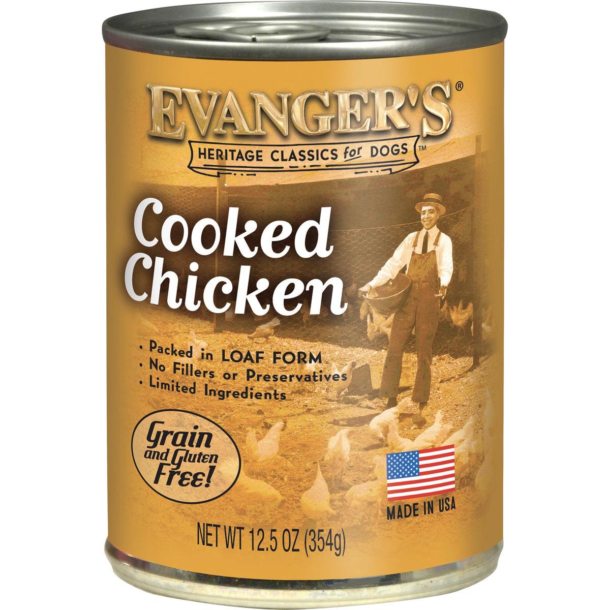 12.5 ounce can of Evanger's Classic Cooked Chicken wet dog food
