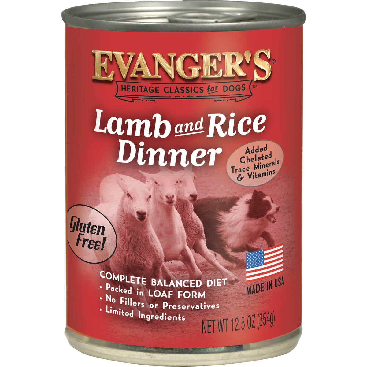 12.5 ounce can of Evanger's Classic Lamb & Rice Dinner wet dog food