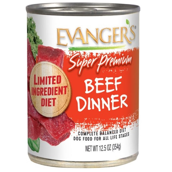 12.5 ounce can of Evanger's Super Premium Beef Dinner wet dog food