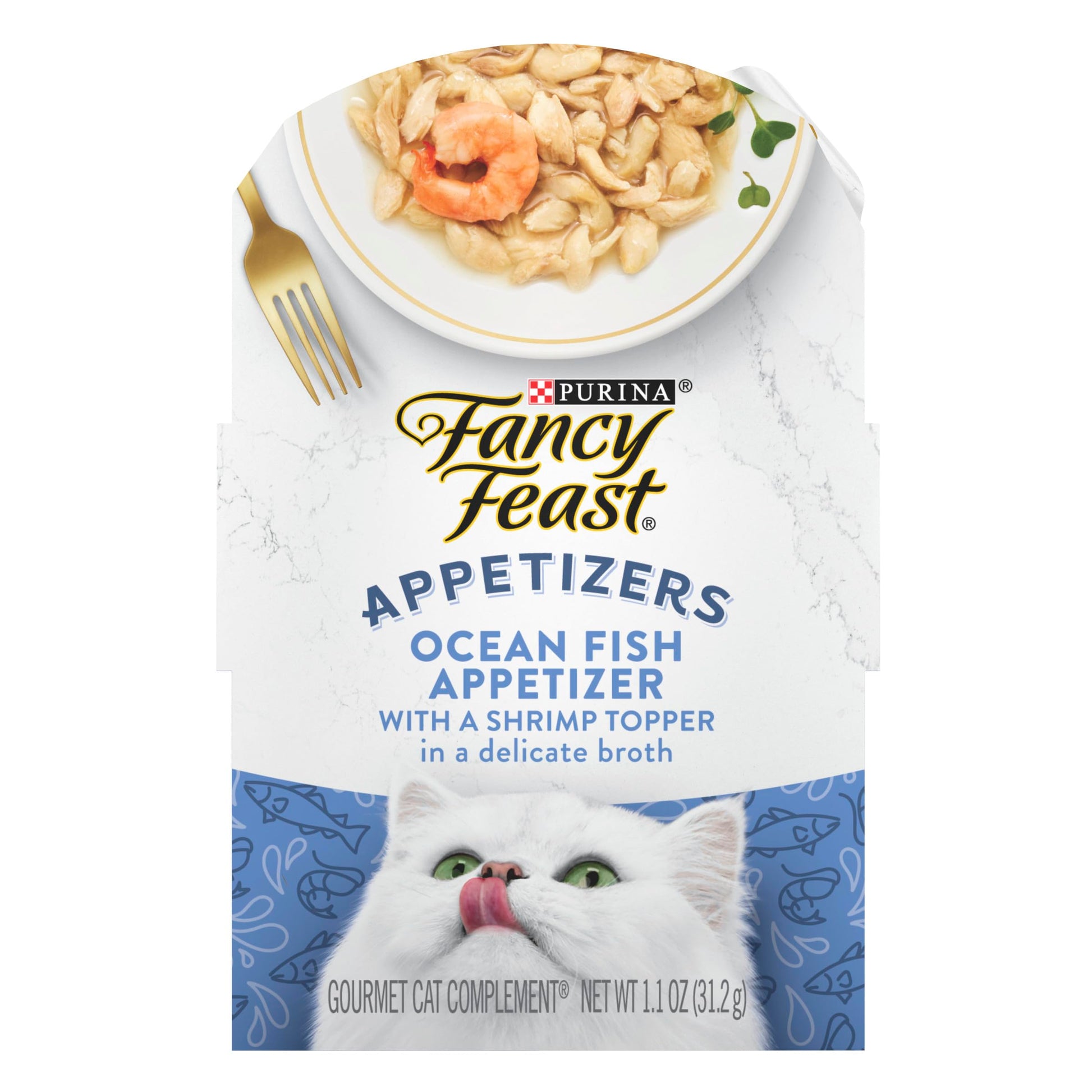 Fancy Feast oceanfish and shrimp broth wet cat food, 1.1 ounce tray