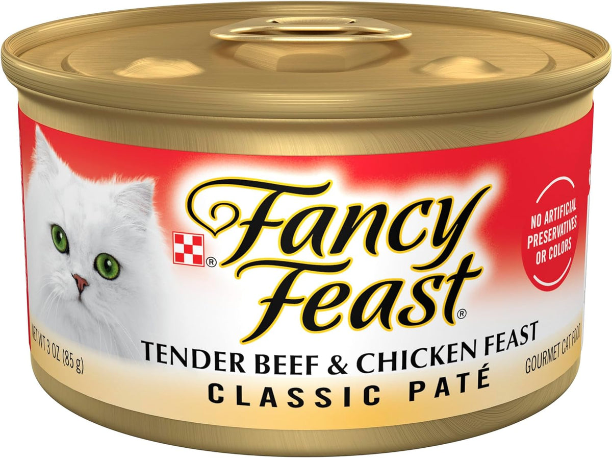 Can of Fancy Feast Beef & Chicken Classic Pate wet cat food, 3oz