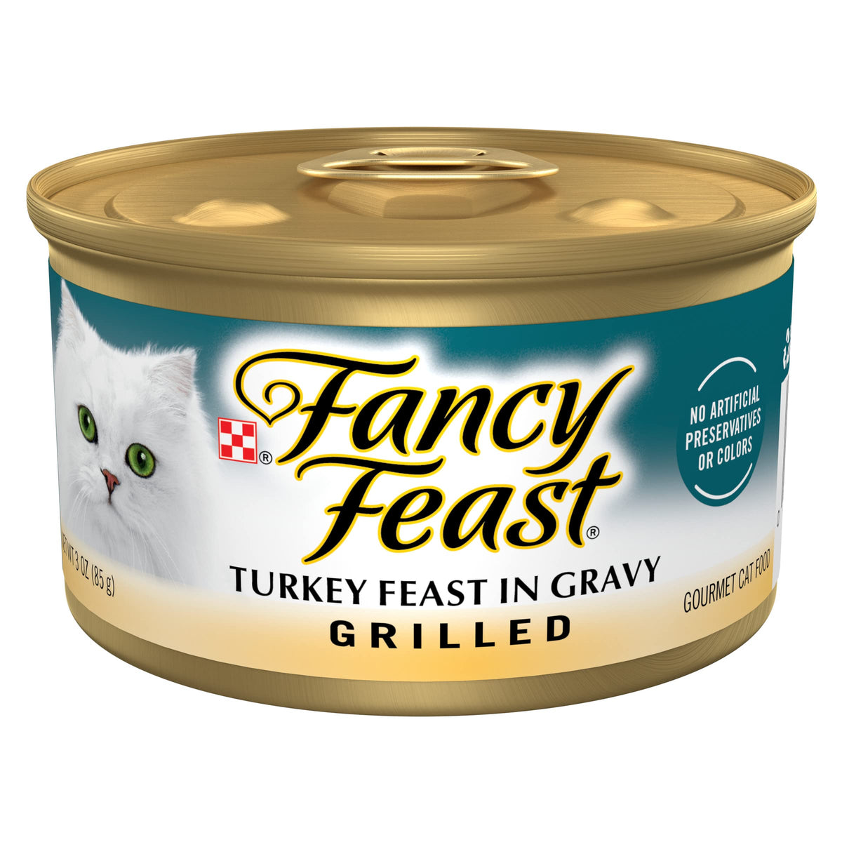 Can of Fancy Feast Grilled Turkey wet cat food, 3oz