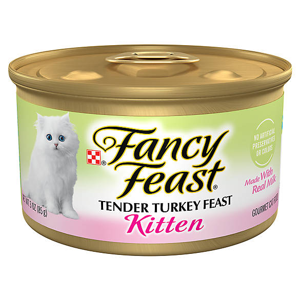 Can of Fancy Feast Kitten Tender Turkey Pate wet cat food, 3oz