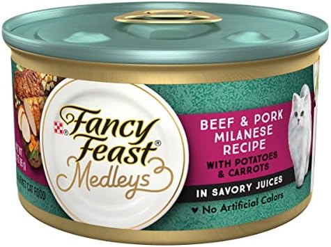Fancy Feast beef and pork medley with potatoes and carrots in broth wet cat food, 3 ounce can