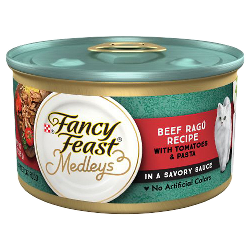 Can of Fancy Feast Medleys Beef Ragu wet cat food, 3oz